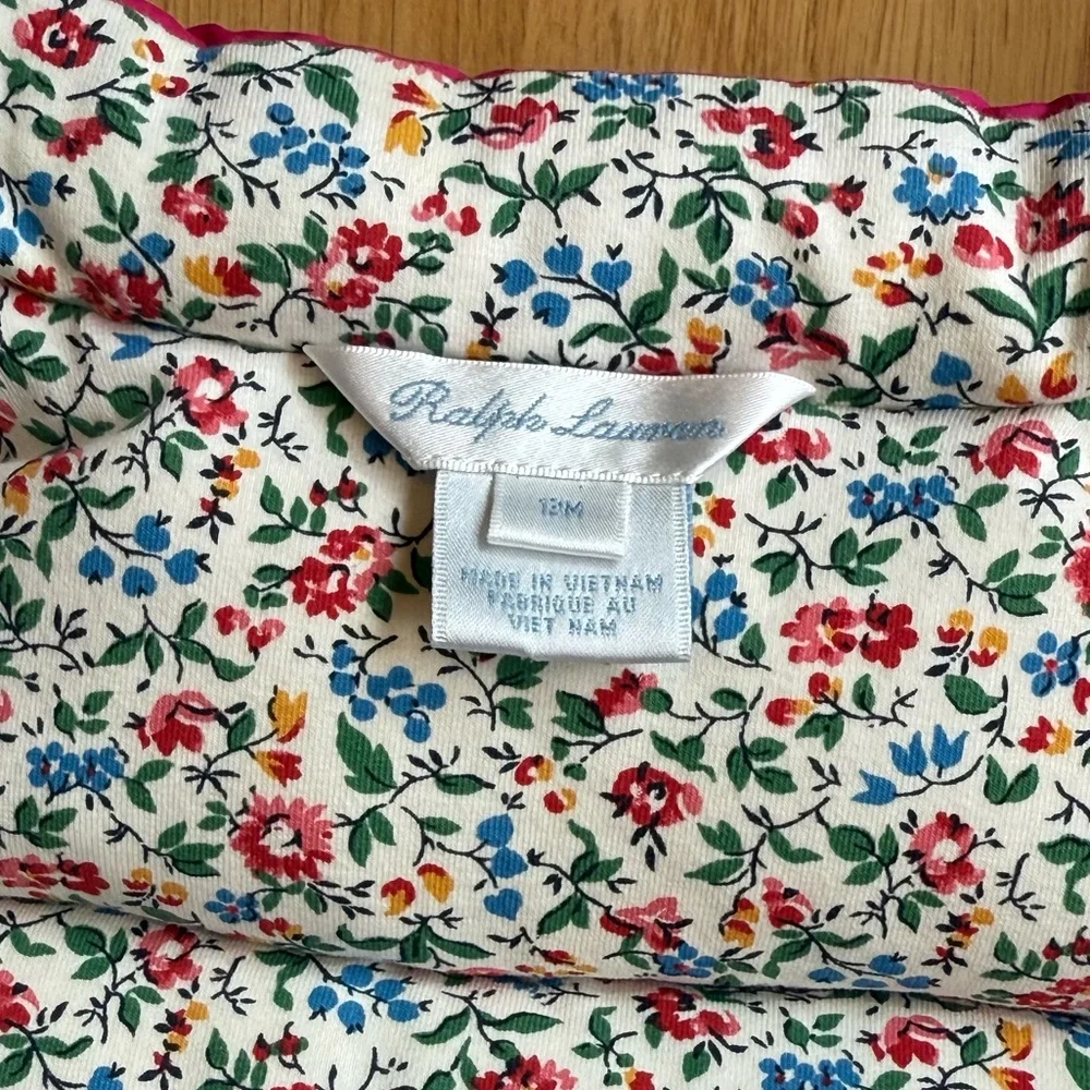 EUC Ralph Lauren Baby Girl Down Filled Puffer Vest-Pink + Colorful Floral Lining